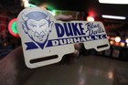 Rare 1950s Duke Blue Devils Durham North Carolina Painted Metal Topper Sign Hell