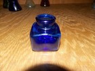 Vtg Cobalt Blue Square Inkwell Ink Bottle Large Opening  1   2 25   tall   12 26