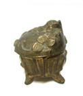 Vintage Art Nouveau Gold Tone Metal Footed Trinket Casket Jewelry Box Lined