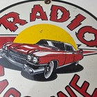 Vintage Radio Gasoline Sign - Chevy Bel Air Gas Pump Plate Porcelain Sign
