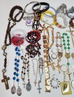 Vintage Catholic Religious Bundle Rosary Medal Crucifix Scapular Trinket Box Lot