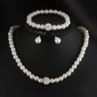 Bridal Pearl Jewelry Set Necklace Earrings Bracelet Rhinestone Wedding Prom