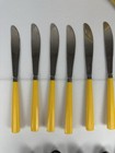 Vintage Flatware Melamine Yellow Handles Stainless Taiwan 21 Piece   Holder