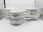 Vtg 15pc Corning Ware Blue Cornflower Casserole Dish Lot Lids Sauce Pans Skillet