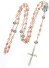 Natural Sunstones Beads With Miraculous Epoxy Heart Metal Beads Rosary Necklace