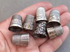 7 Antique Sterling Silver Sewing Thimbles Some W  Gold Signed Ornate -needlework