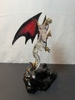 Handcrafted Glass Baron Castle Mountain Dragon Figurine  On Black Wood Base