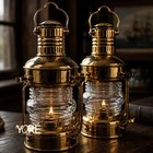 14  Vintage Pair Brass Anchor Oil Lantern Nautical Maritime Ship Light Decor