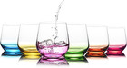 Stemless Wine Glasses Set Of 6 - Hand Blown Colored Short Wine Tumblers - 15    