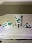 Vintage Italian Hand Painted Ceramic Wall Fountain Cistern W  Lid   Basin