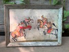 Vintage Polo Match Miniature Painting Art Print Rustic Distressed Frame Decor