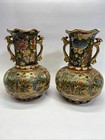 Vintage Pair Of Japanese Moriage-style Satsuma Vase Geisha Scene Gilt Handles 9   