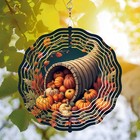 3d Metal Wind Spinner Cornucopia Design Autumn Leaves   Pumpkins Garden Decor
