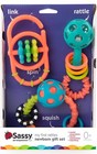 New Sassy My First Rattle Newborn Gift Set 3 Soft Flexible Teether Baby Toys 0 