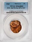 1965 Pcgs Ms64rd Double Struck Off Center Double Date Lincoln Cent Mint Error