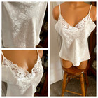 Vtg 90 s Private Luxuries Ivory Jacquard Silk W  Lace Camisole Slip Top Sz M
