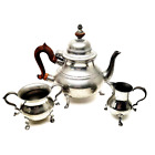 Vintage Williamsburg Kirk Stieff 3 Piece Pewter Coffee Tea Set Sugar Cream 