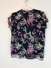 Cece Black Floral V-neck Blouse With Pink   Green Print Lined Size Medium
