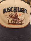 Nwt Embroidered Busch Light Beer Cowboy Logo Tan  Navy Trucker Rope Hat Cap