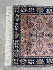 Vtg Sarouk Style Oriental Wool Rug Hand Woven Pink   Blue Floral Design 28   x55   