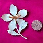 Enamel Flower Brooch Vintage Yellow Pearl 1960s Mod Metal Pin Large