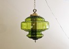 Vintage Green Glass Falkenstein Hanging Light Swag Lamp Retro Diffuser Globe Mcm