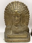 Original Vintage Cast Iron Indian Chief Bookends Native American Antique Metal