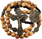 Archangel Saint Michael Olive Wood Prayer Beads Catholic Rosary Bronze Pardon   