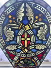 Antique Painted Stained Leaded Glass - Architectural Church Window - 27x20   