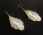 Vintage Genuine Mother Pearl Shell Gold Accent Ornate Drop Dangle Earrings 1304