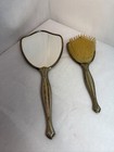 Gold Tone Floral Vanity Set Hand Mirror   Hair Brush