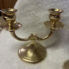 Vintage Pair Etched Brass Double Candleholders Heavy Euc