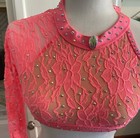 Coral Color Two-piece Dance Costume Iridescent Lace And Satin