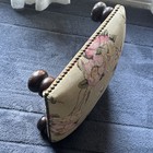 French Pink Rose Needlepoint Low Footstool  14 1 2    Square round 2 1 4   legs  Vtg