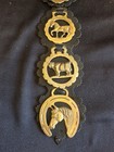 Vintage Antique Horse Brass Strap Leather Martingale 6 Medallions Crown Lion   