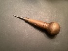 Vintage 4 3 4    Awl- Punch Leather Work Scratch Tool Wood Handle W  Brass Collar