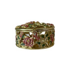 Trinket Jewelry Box Vintage Rose Pink Diamond Gold Hinge Lid Bamboo Bottom