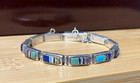 Vtg Signed Tsf Sterling Silver Native American Gemstone Inlay Link Bracelet 7 