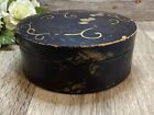 Vintage Hand Painted Japan Flowers Bird Black   Gold Trinket Box Round With Lid