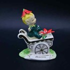 Vintage Norcrest December Poinsettia Boy Pixie On Flowers Cart Figure