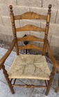 3 Antique Early 1900   s Nutmeg Maple Colonial American Ladderback Rush Chairs