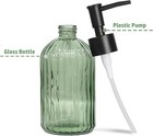 14 Oz Black Pump Glass Soap Dispenser  Green Stripe Countertop 