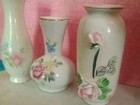 Vintage Set Of 3 Porcelain Miniature Vases Roses 
