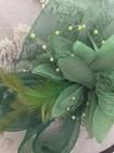 Green Feather Beaded Mesh Fascinator On Satin Headband Euc 
