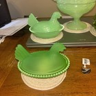 4 Green Hens Sitting Nest 3glass 1 Acrylic   Rooster Glass  25ctw Diamonds Ring8