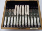 Antique Sterling Silver   Mother Of Pearl 24 Piece Dessert fruit Service For 12