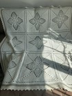 Vintage Handmade Crochet Afghan Blanket 60x70 White Floral Granny Square Throw