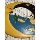 Vintage Hand Carved Wood Celestial Moon And Swans Wall Plaque Folk Art 12 Inch