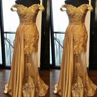 Gold Evening Dresses With Detachable Train Off-shoulder Party Cocktail Prom Gown