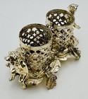 Vintage Metal Filigree Lipstick Holder Cherub Footed White Gold Tone